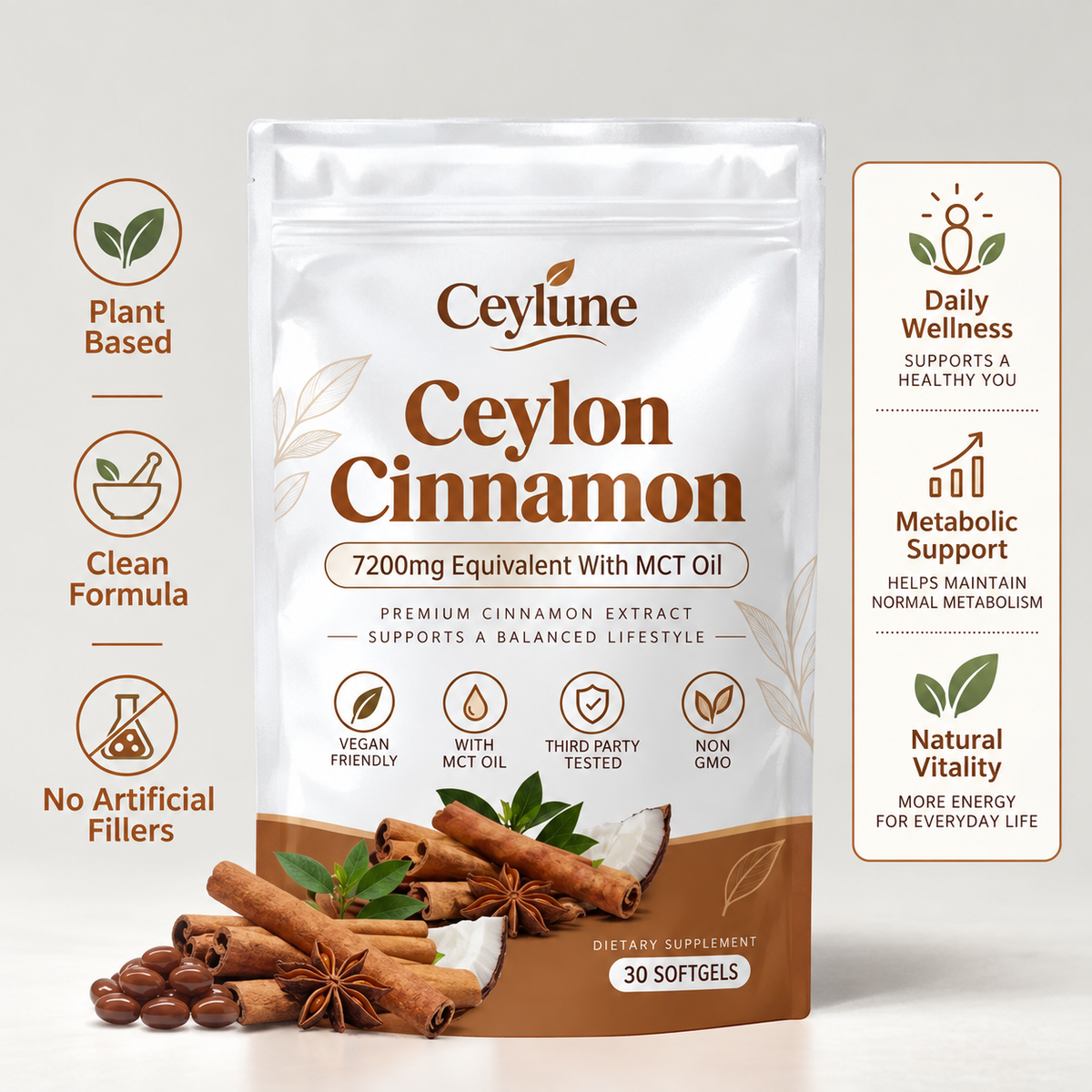 Ceylon Cinnamon 7200mg Equivalent with MCT Oil