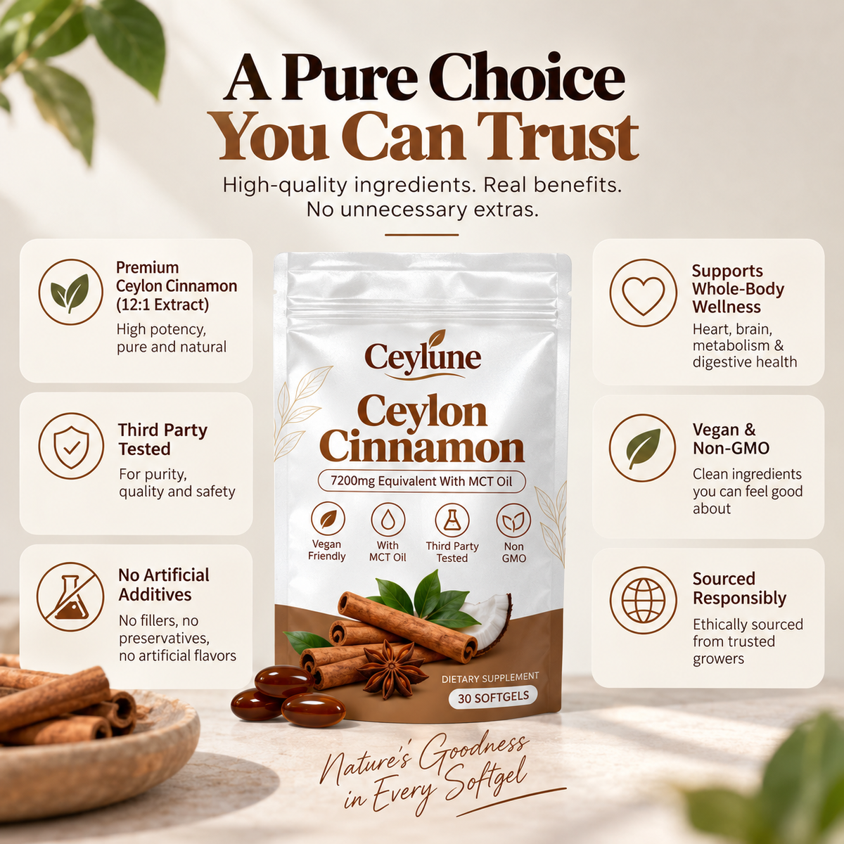 Ceylon Cinnamon 7200mg Equivalent with MCT Oil