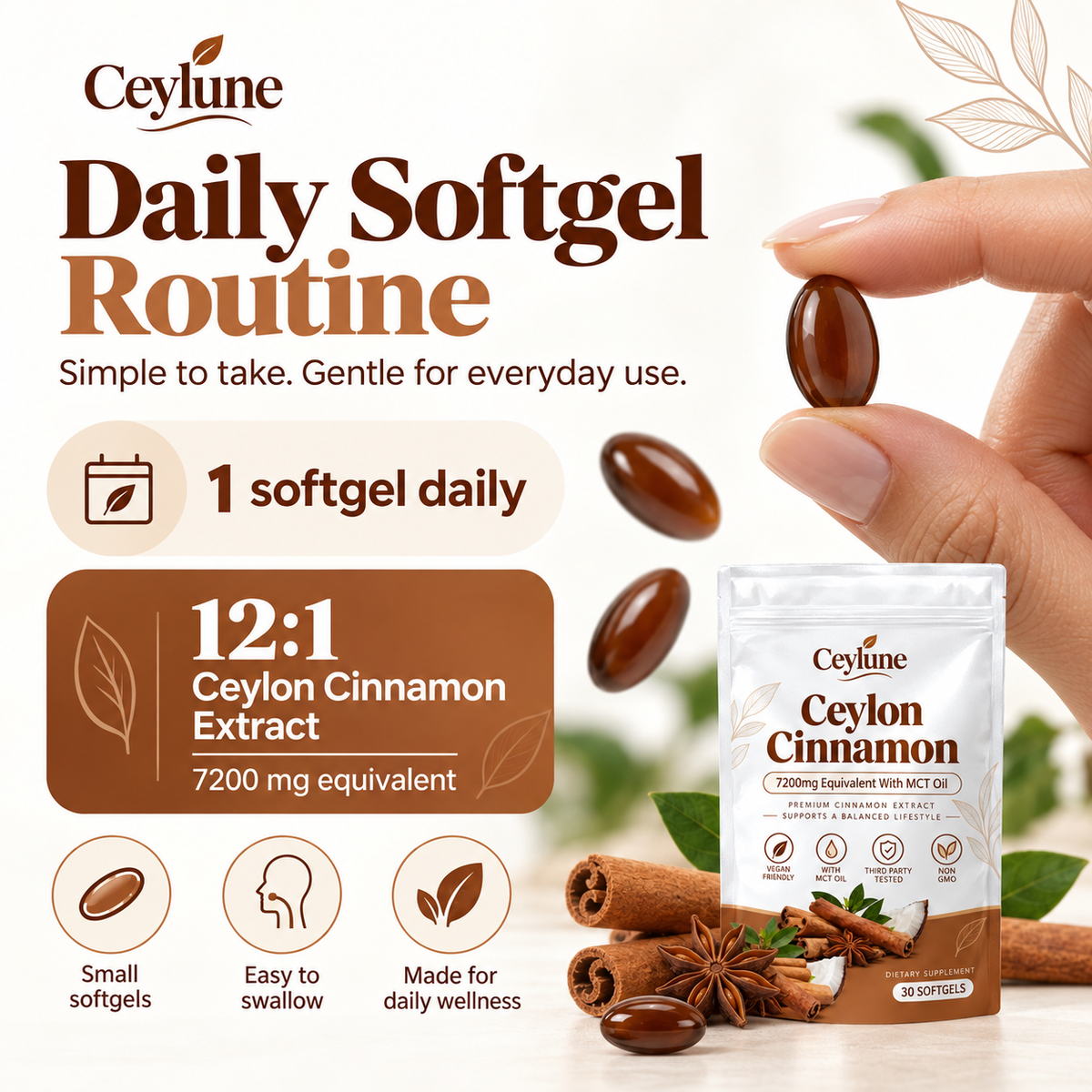 Ceylon Cinnamon 7200mg Equivalent with MCT Oil